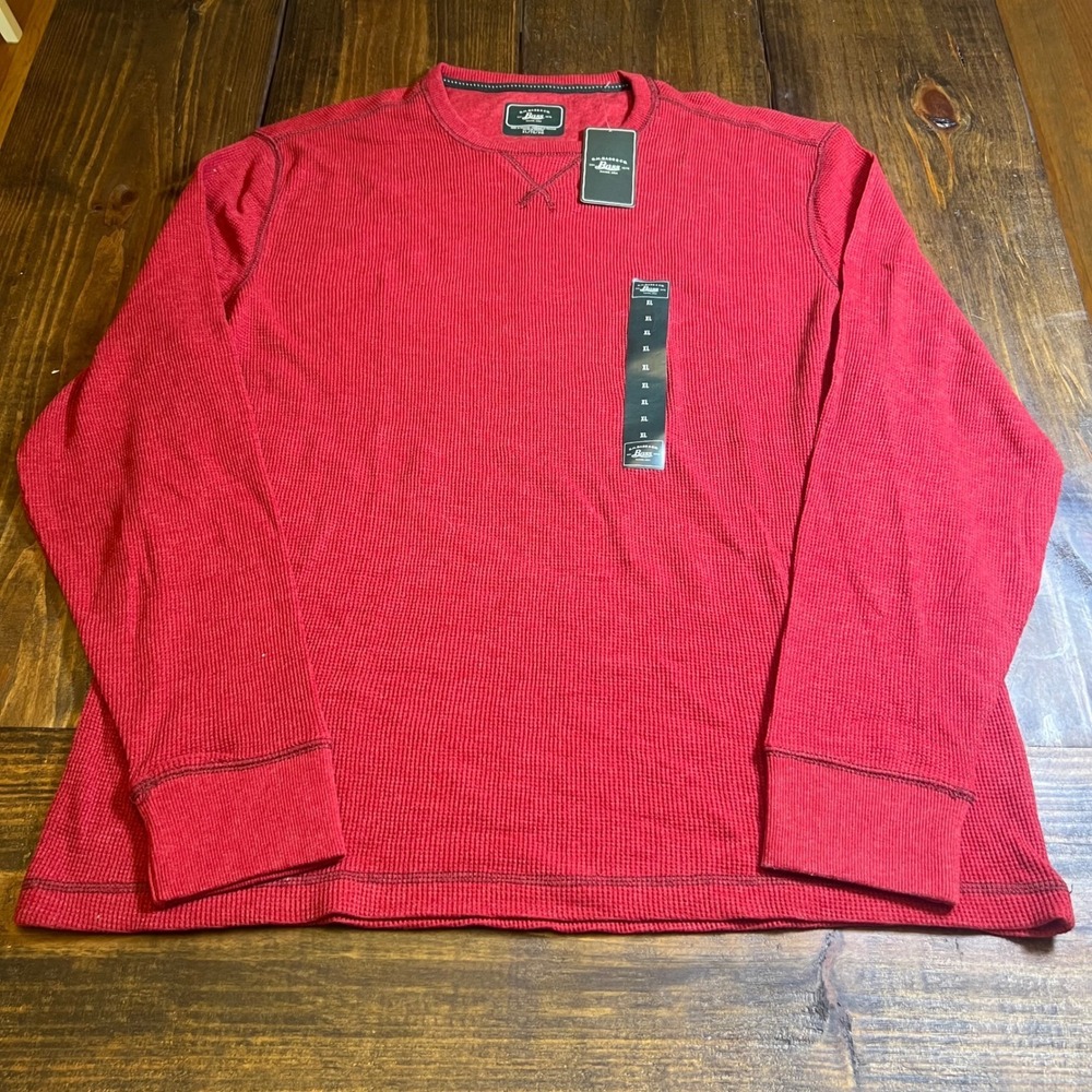 GH Bass Mens XL Red Dahlia Heather Thermal‎ Waffle Knit Long Sleeve Shirt NWT